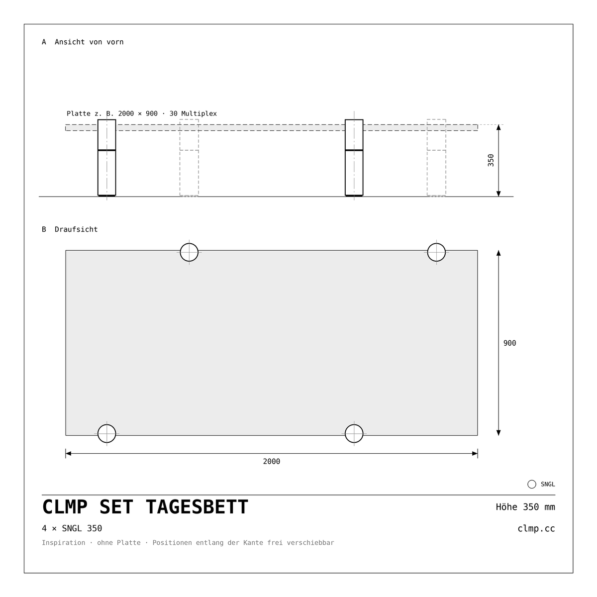 CLMP Set Tagesbett Werkzeichnung