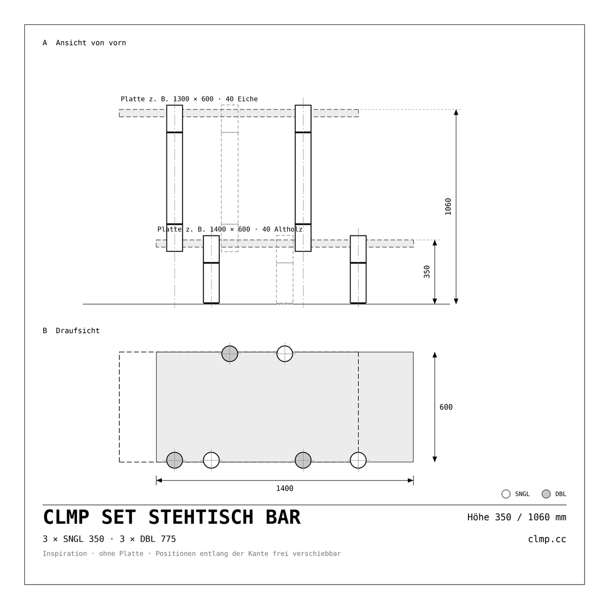 CLMP Set Stehtisch Bar Werkzeichnung