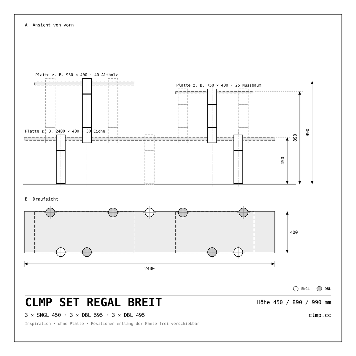 CLMP Set Regal Breit Werkzeichnung