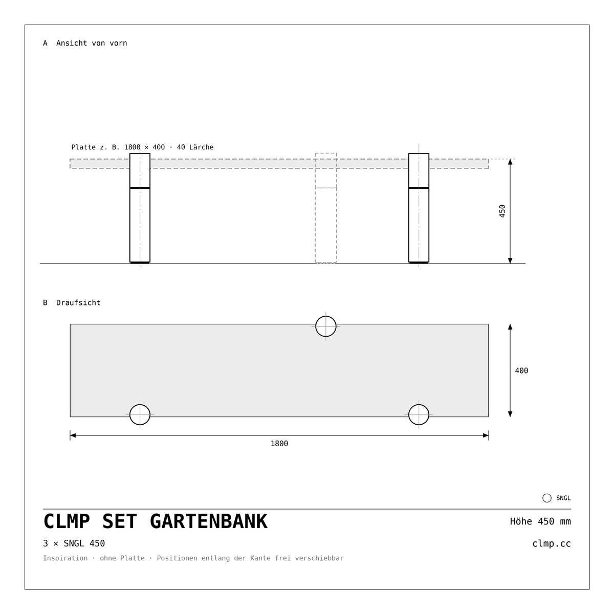 CLMP Set Gartenbank Werkzeichnung